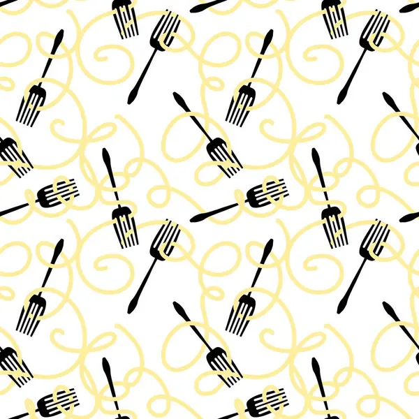 Çizgi film çatalı ve makarna ambalaj kağıdı, kumaş ve çocuk giysileri baskısı, menü ve paketleme için kusursuz desen. Yüksek kalite fotoğraf