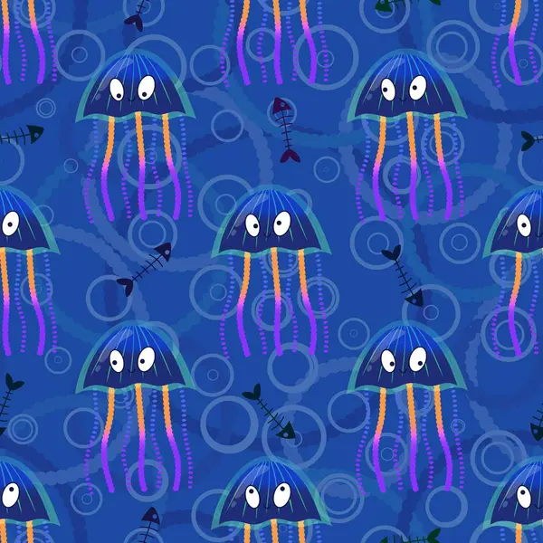 Deniz hayvanları, ambalaj kağıdı, kumaş, çarşaf ve çocuk giysisi baskısı ve yaz partisi aksesuarları için kusursuz okyanus deniz anası deseni. Yüksek kalite fotoğraf