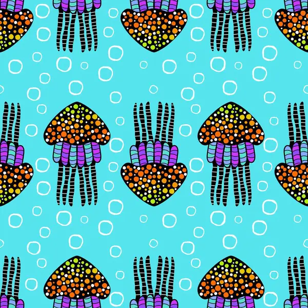 Deniz hayvanları, ambalaj kağıdı, kumaş, çarşaf ve çocuk giysisi baskısı ve yaz partisi aksesuarları için kusursuz okyanus deniz anası deseni. Yüksek kalite fotoğraf