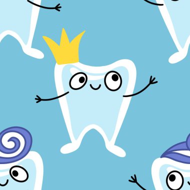 Kağıt, kumaş, çarşaf, çocuk giysisi baskısı, doktor aksesuarları ve eczane ambalajları için tıbbî ve kusursuz diş deseni. Yüksek kalite fotoğraf