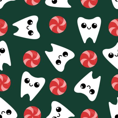 Kağıt, kumaş, çarşaf, çocuk giysisi baskısı, doktor aksesuarları ve eczane ambalajları için tıbbî ve kusursuz diş deseni. Yüksek kalite fotoğraf