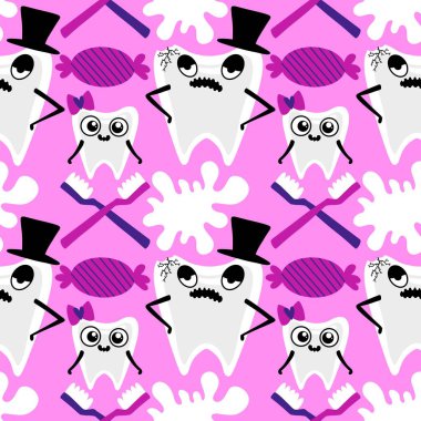 Kağıt, kumaş, çarşaf, çocuk giysisi baskısı, doktor aksesuarları ve eczane ambalajları için tıbbî ve kusursuz diş deseni. Yüksek kalite fotoğraf