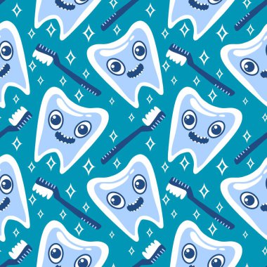 Kağıt, kumaş, çarşaf, çocuk giysisi baskısı, doktor aksesuarları ve eczane ambalajları için tıbbî ve kusursuz diş deseni. Yüksek kalite fotoğraf