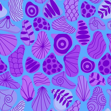 Yaz denizi çakıl taşları kağıt, kumaş, çarşaf, çocuk giysileri, plaj partisi aksesuarları ve moda tekstili için kusursuz okyanus taşları deseni. Yüksek kalite fotoğraf