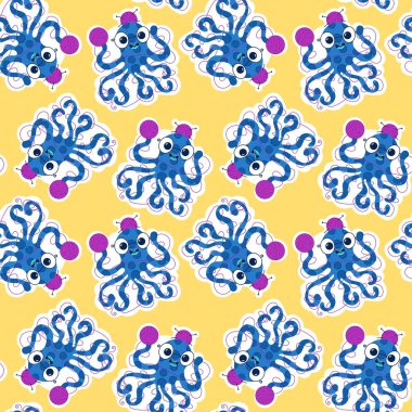 Çizgi film deniz hayvanları, dikişsiz ahtapot, hobi aksesuarları için örgü deseni ve çocuk giysileri baskısı ve dikiş malzemeleri. Yüksek kalite fotoğraf