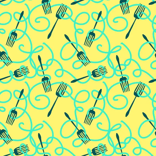 Çizgi film çatalı ve makarna ambalaj kağıdı, kumaş ve çocuk giysileri baskısı, menü ve paketleme için kusursuz desen. Yüksek kalite fotoğraf