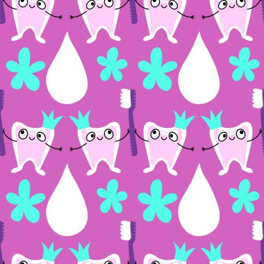 Kağıt, kumaş, çarşaf, çocuk giysisi baskısı, doktor aksesuarları ve eczane ambalajları için tıbbî ve kusursuz diş deseni. Yüksek kalite fotoğraf