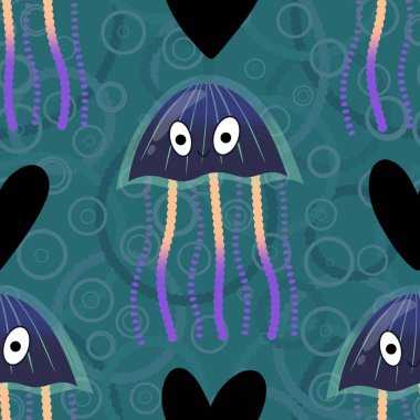 Deniz hayvanları, ambalaj kağıdı, kumaş, çarşaf ve çocuk giysisi baskısı ve yaz partisi aksesuarları için kusursuz okyanus deniz anası deseni. Yüksek kalite fotoğraf