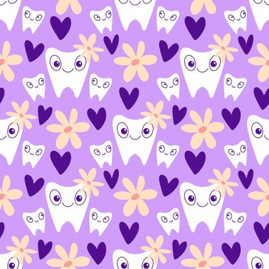 Kağıt, kumaş, çarşaf, çocuk giysisi baskısı, doktor aksesuarları ve eczane ambalajları için tıbbî ve kusursuz diş deseni. Yüksek kalite fotoğraf