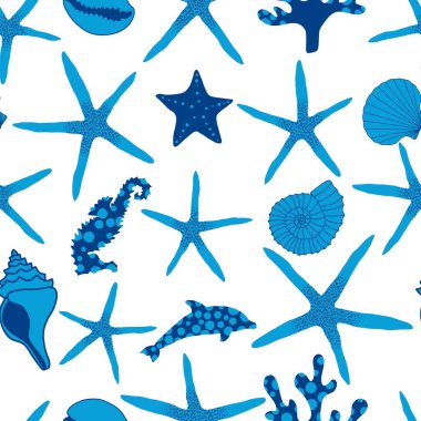 Okyanus hayvanları, ambalajsız deniz yıldızı desenli ambalajlar, kumaşlar ve çocuk giysileri baskısı ve yaz partisi aksesuarları ve mayo tekstili. Yüksek kalite fotoğraf