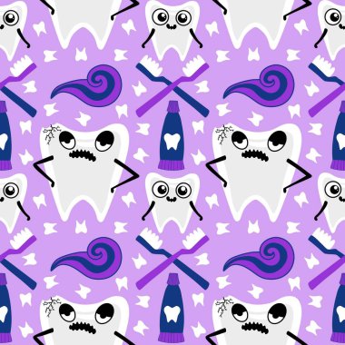 Kağıt, kumaş, çarşaf, çocuk giysisi baskısı, doktor aksesuarları ve eczane ambalajları için tıbbî ve kusursuz diş deseni. Yüksek kalite fotoğraf