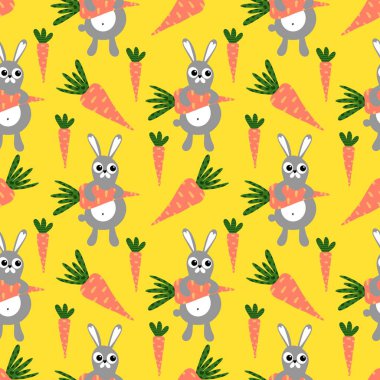 Çocuk kıyafetleri, çarşaflar, Paskalya partisi aksesuarları ve yaz ambalajları için havuçsuz bahar deseni. Yüksek kalite fotoğraf