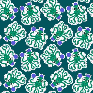 Çizgi film deniz hayvanları, dikişsiz ahtapot, hobi aksesuarları için örgü deseni ve çocuk giysileri baskısı ve dikiş malzemeleri. Yüksek kalite fotoğraf