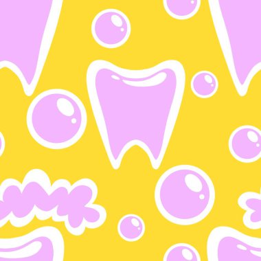 Kağıt, kumaş, çarşaf, çocuk giysisi baskısı, doktor aksesuarları ve eczane ambalajları için tıbbî ve kusursuz diş deseni. Yüksek kalite fotoğraf