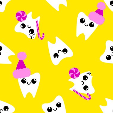 Kağıt, kumaş, çarşaf, çocuk giysisi baskısı, doktor aksesuarları ve eczane ambalajları için tıbbî ve kusursuz diş deseni. Yüksek kalite fotoğraf