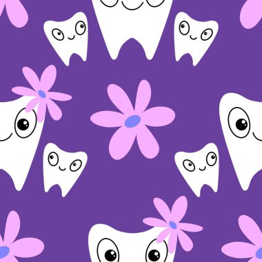 Kağıt, kumaş, çarşaf, çocuk giysisi baskısı, doktor aksesuarları ve eczane ambalajları için tıbbî ve kusursuz diş deseni. Yüksek kalite fotoğraf