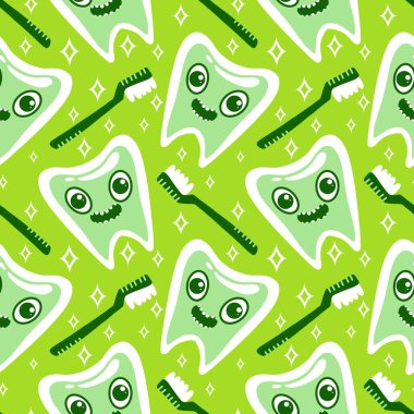 Kağıt, kumaş, çarşaf, çocuk giysisi baskısı, doktor aksesuarları ve eczane ambalajları için tıbbî ve kusursuz diş deseni. Yüksek kalite fotoğraf