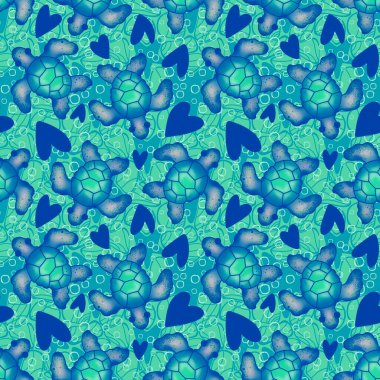 Okyanus yaz hayvanları kağıt, kumaş, çarşaf ve çocuk kıyafetleri ve plaj partisi aksesuarları için dikişsiz kaplumbağa deseni. Yüksek kalite fotoğraf