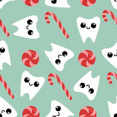 Kağıt, kumaş, çarşaf, çocuk giysisi baskısı, doktor aksesuarları ve eczane ambalajları için tıbbî ve kusursuz diş deseni. Yüksek kalite fotoğraf