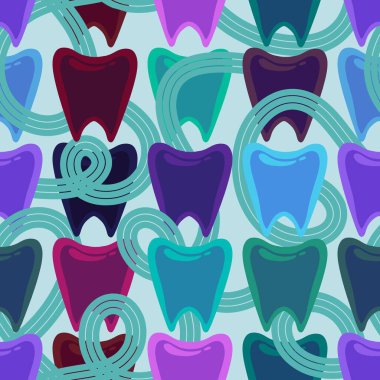 Kağıt, kumaş, çarşaf, çocuk giysisi baskısı, doktor aksesuarları ve eczane ambalajları için tıbbî ve kusursuz diş deseni. Yüksek kalite fotoğraf