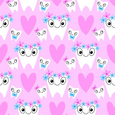 Kağıt, kumaş, çarşaf, çocuk giysisi baskısı, doktor aksesuarları ve eczane ambalajları için tıbbî ve kusursuz diş deseni. Yüksek kalite fotoğraf