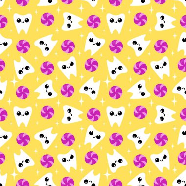 Kağıt, kumaş, çarşaf, çocuk giysisi baskısı, doktor aksesuarları ve eczane ambalajları için tıbbî ve kusursuz diş deseni. Yüksek kalite fotoğraf