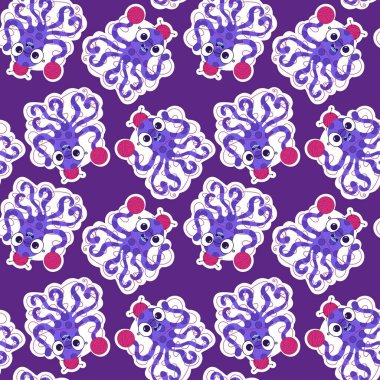 Çizgi film deniz hayvanları, dikişsiz ahtapot, hobi aksesuarları için örgü deseni ve çocuk giysileri baskısı ve dikiş malzemeleri. Yüksek kalite fotoğraf