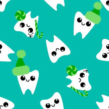 Kağıt, kumaş, çarşaf, çocuk giysisi baskısı, doktor aksesuarları ve eczane ambalajları için tıbbî ve kusursuz diş deseni. Yüksek kalite fotoğraf