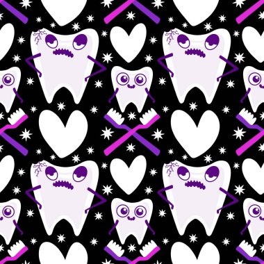 Kağıt, kumaş, çarşaf, çocuk giysisi baskısı, doktor aksesuarları ve eczane ambalajları için tıbbî ve kusursuz diş deseni. Yüksek kalite fotoğraf