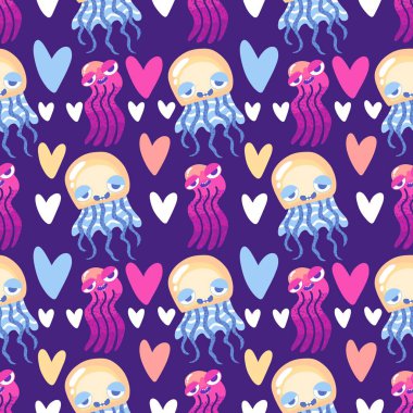 Yaz okyanusu hayvanları kağıt, kumaş, çarşaf ve çocuk kıyafetleri ve parti aksesuarları için kusursuz ahtapot desenleri. Yüksek kaliteli illüstrasyon