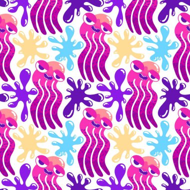 Yaz okyanusu hayvanları kağıt, kumaş, çarşaf ve çocuk kıyafetleri ve parti aksesuarları için kusursuz ahtapot desenleri. Yüksek kaliteli illüstrasyon