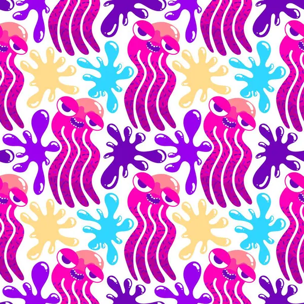 Yaz okyanusu hayvanları kağıt, kumaş, çarşaf ve çocuk kıyafetleri ve parti aksesuarları için kusursuz ahtapot desenleri. Yüksek kaliteli illüstrasyon