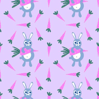 Çocuk kıyafetleri, çarşaflar, Paskalya partisi aksesuarları ve yaz ambalajları için havuçsuz bahar deseni. Yüksek kalite fotoğraf