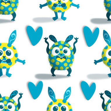 Çizgi filmlerdeki hayvanlar çocuk için kusursuz canavar desenleri giysi baskısı, kumaş, kumaş ve yaz partisi aksesuarları ve moda tekstili.