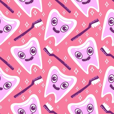 Kağıt, kumaş, çarşaf, çocuk giysisi baskısı, doktor aksesuarları ve eczane ambalajları için tıbbî ve kusursuz diş deseni. Yüksek kalite fotoğraf