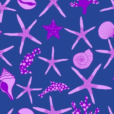 Okyanus hayvanları, ambalajsız deniz yıldızı desenli ambalajlar, kumaşlar ve çocuk giysileri baskısı ve yaz partisi aksesuarları ve mayo tekstili. Yüksek kalite fotoğraf
