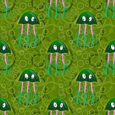 Deniz hayvanları, ambalaj kağıdı, kumaş, çarşaf ve çocuk giysisi baskısı ve yaz partisi aksesuarları için kusursuz okyanus deniz anası deseni. Yüksek kalite fotoğraf