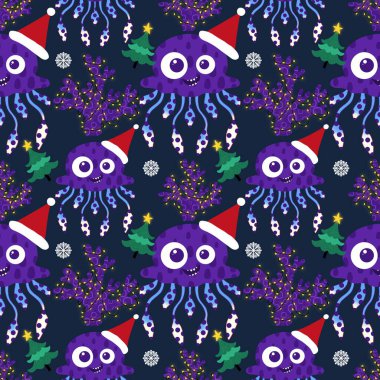 Yaz okyanus hayvanları, ambalajsız denizanası desenli ambalaj kağıtları, kumaşlar, çarşaflar, çocuk giysileri ve parti aksesuarları için. Yüksek kaliteli illüstrasyon