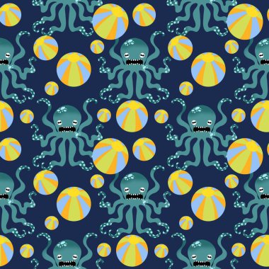 Yaz okyanusu hayvanları çocuk için kusursuz şirin ahtapot deseni kumaşlar ve moda tekstil ürünleri ve parti aksesuarları için kıyafet baskısı ve ambalaj kağıdı.