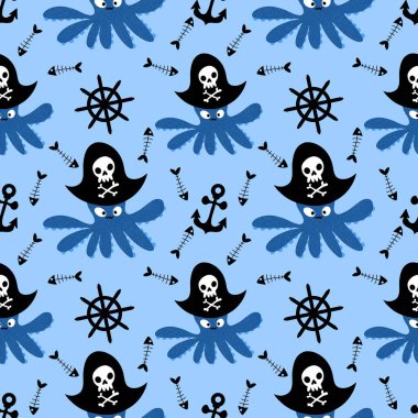 Yaz okyanusu hayvanları çocuk için kusursuz şirin ahtapot deseni kumaşlar ve moda tekstil ürünleri ve parti aksesuarları için kıyafet baskısı ve ambalaj kağıdı.