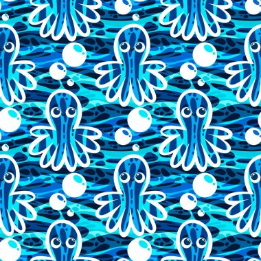 Yaz okyanusu hayvanları çocuk için kusursuz şirin ahtapot deseni kumaşlar ve moda tekstil ürünleri ve parti aksesuarları için kıyafet baskısı ve ambalaj kağıdı.
