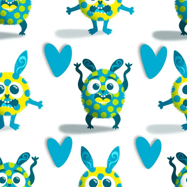 Çizgi filmlerdeki hayvanlar çocuk için kusursuz canavar desenleri giysi baskısı, kumaş, kumaş ve yaz partisi aksesuarları ve moda tekstili.