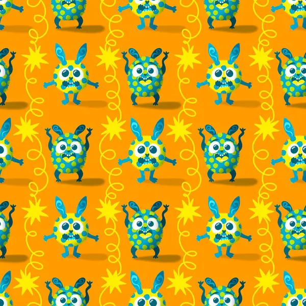 Çizgi filmlerdeki hayvanlar çocuk için kusursuz canavar desenleri giysi baskısı, kumaş, kumaş ve yaz partisi aksesuarları ve moda tekstili.