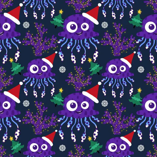 Yaz okyanus hayvanları, ambalajsız denizanası desenli ambalaj kağıtları, kumaşlar, çarşaflar, çocuk giysileri ve parti aksesuarları için. Yüksek kaliteli illüstrasyon