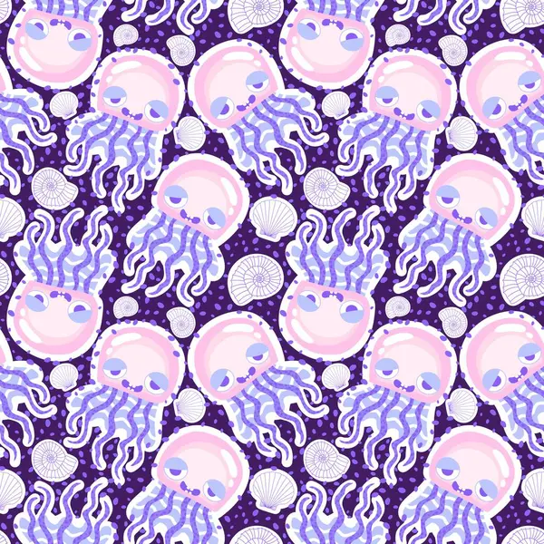 Yaz okyanus hayvanları, ambalajsız denizanası desenli ambalaj kağıtları, kumaşlar, çarşaflar, çocuk giysileri ve parti aksesuarları için. Yüksek kaliteli illüstrasyon