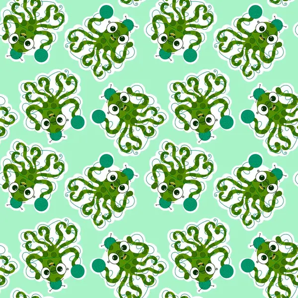 Çizgi film deniz hayvanları, dikişsiz ahtapot, hobi aksesuarları için örgü deseni ve çocuk giysileri baskısı ve dikiş malzemeleri. Yüksek kalite fotoğraf