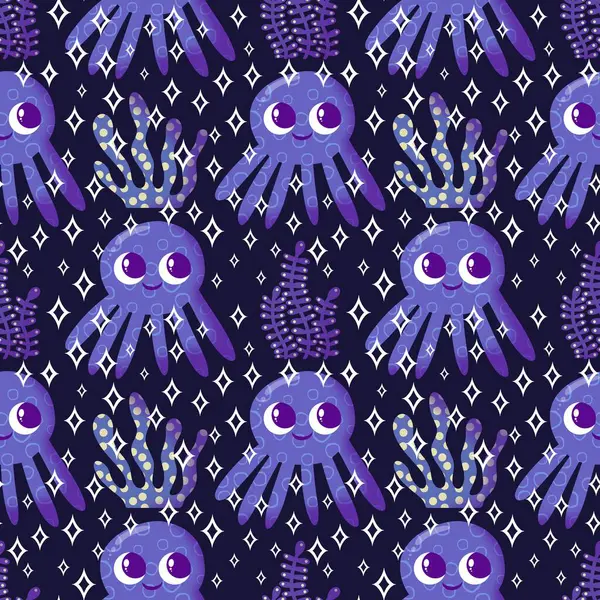 Yaz okyanusu hayvanları çocuk için kusursuz şirin ahtapot deseni kumaşlar ve moda tekstil ürünleri ve parti aksesuarları için kıyafet baskısı ve ambalaj kağıdı.