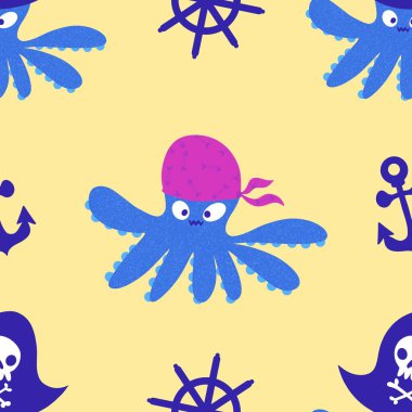 Yaz okyanusu hayvanları çocuk için kusursuz şirin ahtapot deseni kumaşlar ve moda tekstil ürünleri ve parti aksesuarları için kıyafet baskısı ve ambalaj kağıdı.