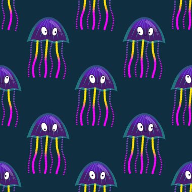 Deniz hayvanları, ambalaj kağıdı, kumaş, çarşaf ve çocuk giysisi baskısı ve yaz partisi aksesuarları için kusursuz okyanus deniz anası deseni. Yüksek kalite fotoğraf