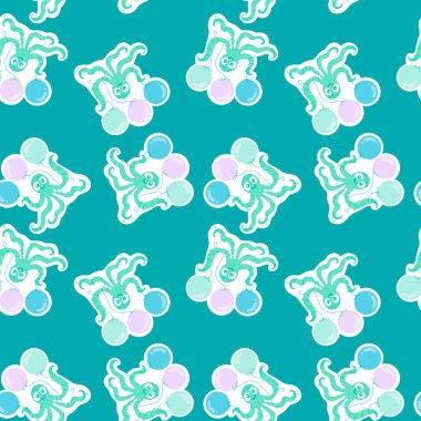 Yaz okyanusu hayvanları kağıt, kumaş, çarşaf ve çocuk kıyafetleri ve parti aksesuarları için kusursuz ahtapot desenleri. Yüksek kaliteli illüstrasyon